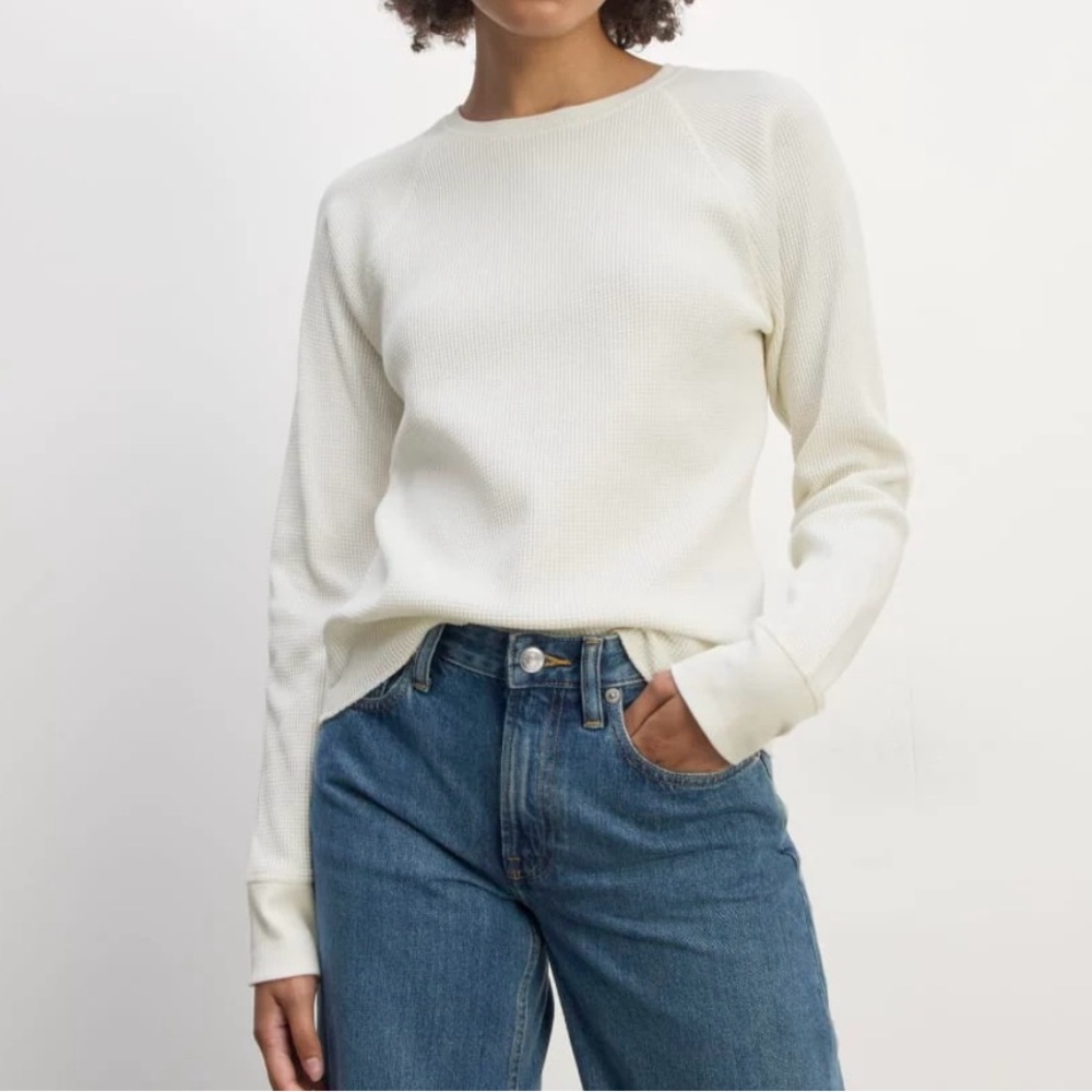 Everlane Cream Long Sleeve Waffle Knit Top